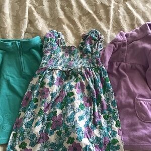Floral Kids Dress with Purple and Green Sweatshirts